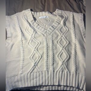 Altar'd State Cream Cable Knit V-Neck Sweater Vest